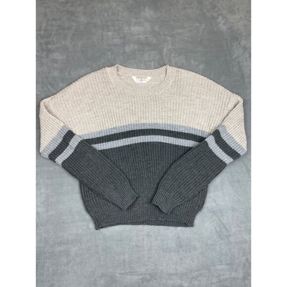 Sweaters - belle du jour Acrylic Loose Knit Sweater Juniors XL Gray Blue Stripe